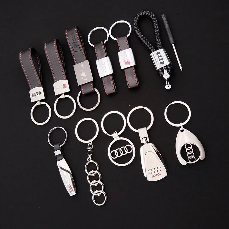 Leather Metal Keyring Logo Car Keychain for Audi A3 A4 A5 A6 A7 A8 A1 A2 Q3 Q4 Q5 Q7 S3 S4 S5 S6 S7 TT S Line Auto Accessories