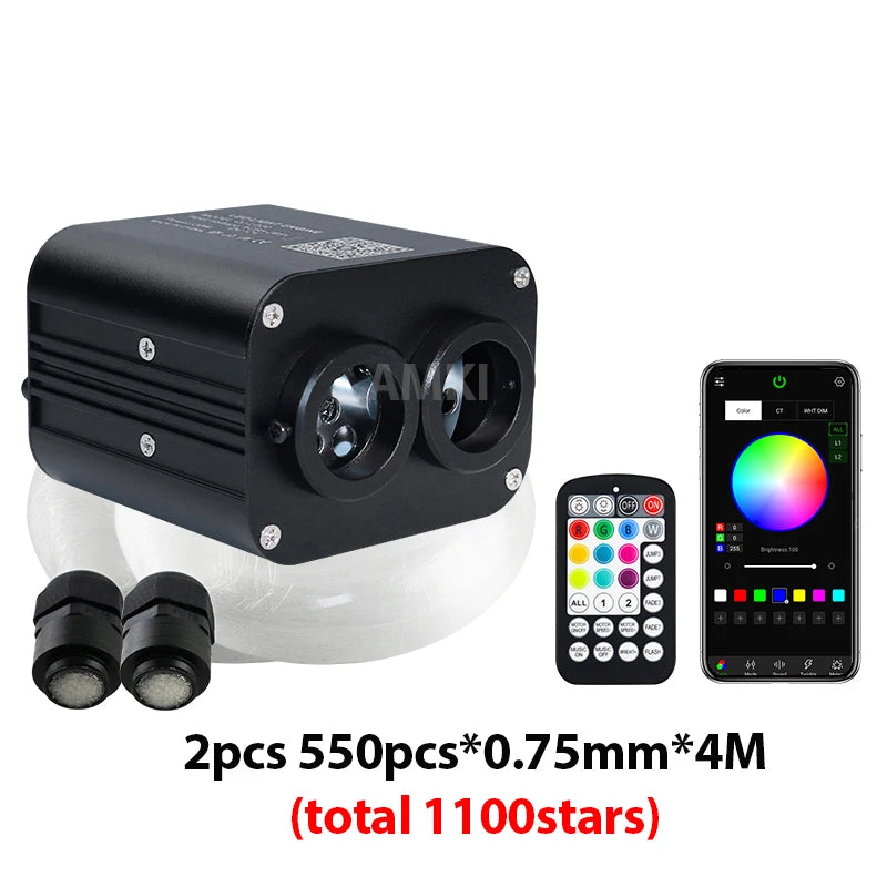 20W Dual Port Twinkle Car Starry Sky Ceiling Light APP Music Control Fiber Optic Light Led Star Roof Interior Atmosphere Light