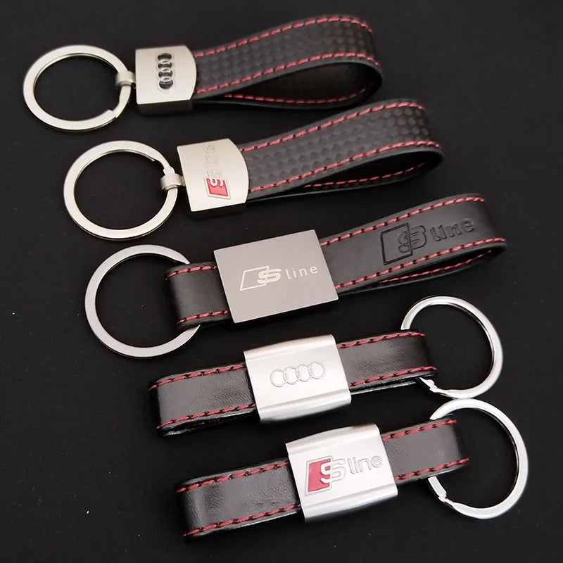 Leather Metal Keyring Logo Car Keychain for Audi A3 A4 A5 A6 A7 A8 A1 A2 Q3 Q4 Q5 Q7 S3 S4 S5 S6 S7 TT S Line Auto Accessories
