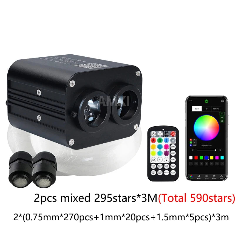 20W Dual Port Twinkle Car Starry Sky Ceiling Light APP Music Control Fiber Optic Light Led Star Roof Interior Atmosphere Light