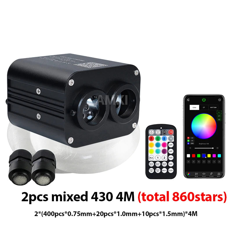 20W Dual Port Twinkle Car Starry Sky Ceiling Light APP Music Control Fiber Optic Light Led Star Roof Interior Atmosphere Light