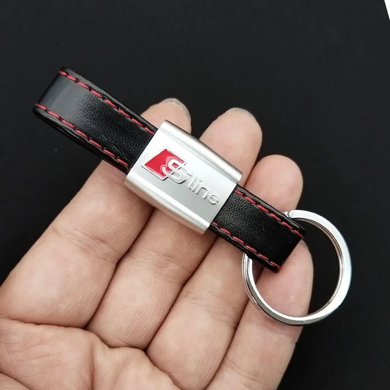 Leather Metal Keyring Logo Car Keychain for Audi A3 A4 A5 A6 A7 A8 A1 A2 Q3 Q4 Q5 Q7 S3 S4 S5 S6 S7 TT S Line Auto Accessories