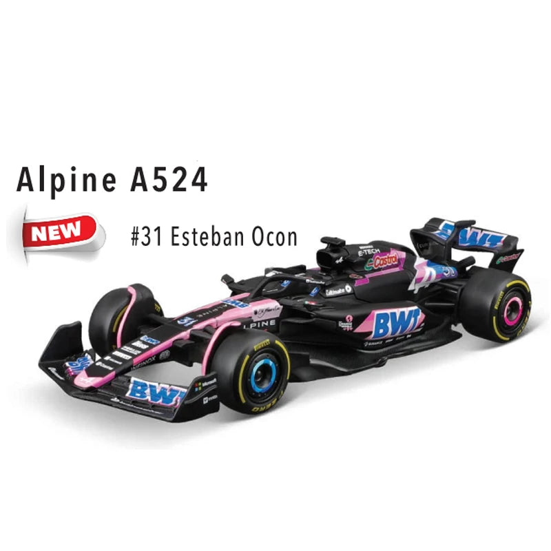 New 2024 B F1 1:43 Bwt Alpine A524 Two Color Blue Pink Alloy Miniature Diecast Model #10 #31 Formula Car Model Toys Gift