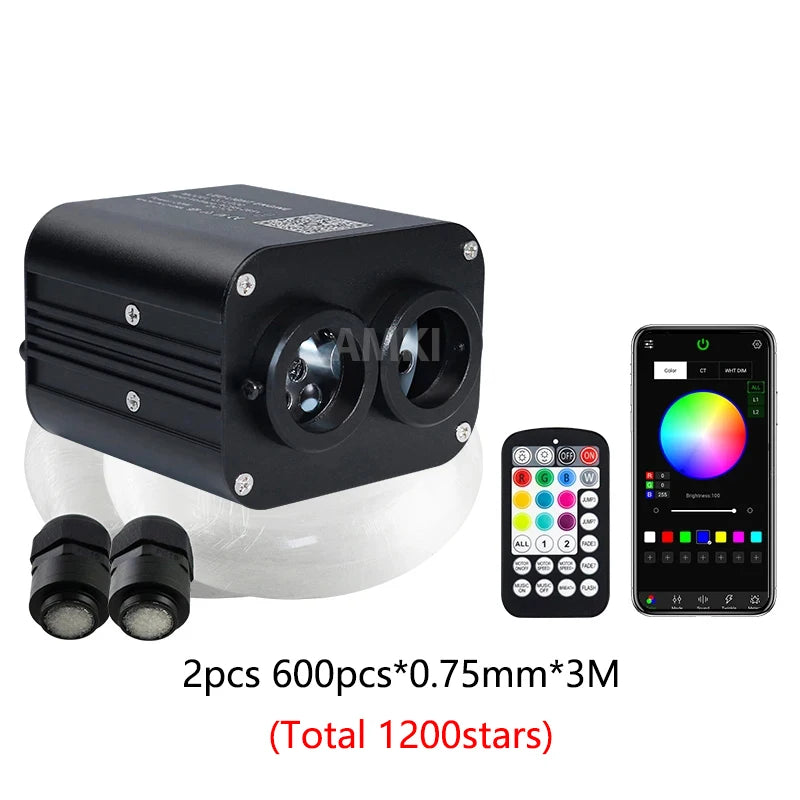 20W Dual Port Twinkle Car Starry Sky Ceiling Light APP Music Control Fiber Optic Light Led Star Roof Interior Atmosphere Light