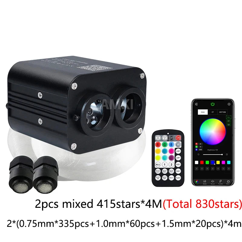 20W Dual Port Twinkle Car Starry Sky Ceiling Light APP Music Control Fiber Optic Light Led Star Roof Interior Atmosphere Light
